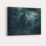 Victorian Gothic Castle Bats Full Moon Haunted Night Scene Canvas Wall Art Print Decor Picture Ready to Hang
