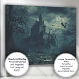 Victorian Gothic Castle Bats Full Moon Haunted Night Scene Canvas Wall Art Print Decor Picture Ready to Hang