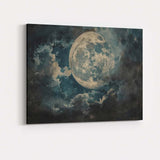 Dreamy Full Moon Night Sky Textured Atmospheric Abstract Painting Canvas Wall Art Print Decor Picture Ready to Hang