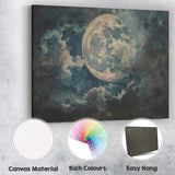 Dreamy Full Moon Night Sky Textured Atmospheric Abstract Painting Canvas Wall Art Print Decor Picture Ready to Hang