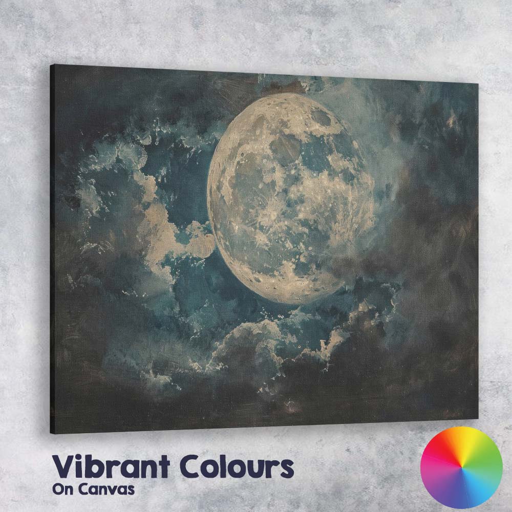 Dreamy Full Moon Night Sky Textured Atmospheric Abstract Painting Canvas Wall Art Print Decor Picture Ready to Hang