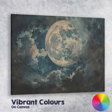 Dreamy Full Moon Night Sky Textured Atmospheric Abstract Painting Canvas Wall Art Print Decor Picture Ready to Hang