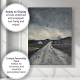Desolate Country Road Rural Landscape Moody Monochrome Painting Canvas Wall Art Print Decor Picture Ready to Hang