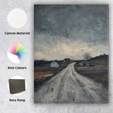 Desolate Country Road Rural Landscape Moody Monochrome Painting Canvas Wall Art Print Decor Picture Ready to Hang