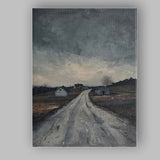 Desolate Country Road Rural Landscape Moody Monochrome Painting Canvas Wall Art Print Decor Picture Ready to Hang