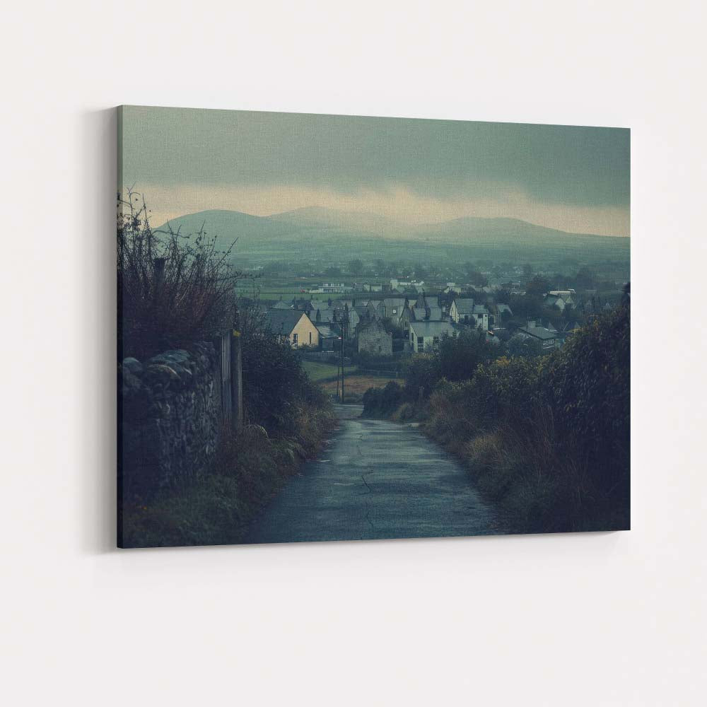 Rainy Village Lane Misty Countryside Landscape Moody Scenic Canvas Wall Art Print Decor Picture Ready to Hang