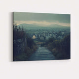 Rainy Village Lane Misty Countryside Landscape Moody Scenic Canvas Wall Art Print Decor Picture Ready to Hang