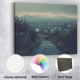 Rainy Village Lane Misty Countryside Landscape Moody Scenic Canvas Wall Art Print Decor Picture Ready to Hang