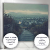 Rainy Village Lane Misty Countryside Landscape Moody Scenic Canvas Wall Art Print Decor Picture Ready to Hang