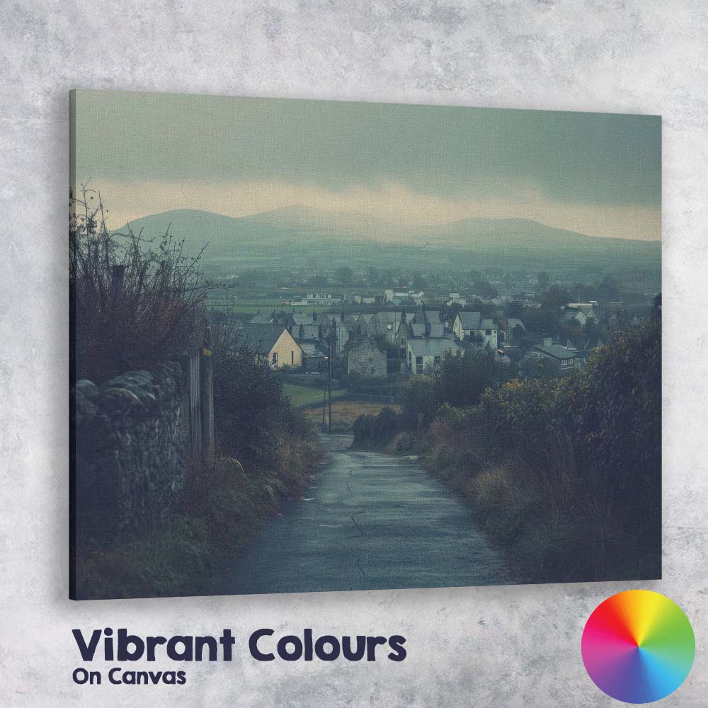 Rainy Village Lane Misty Countryside Landscape Moody Scenic Canvas Wall Art Print Decor Picture Ready to Hang