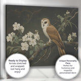 Barn Owl White Blossom Botanical Nature Painting Canvas Wall Art Print Decor Picture Ready to Hang