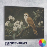 Barn Owl White Blossom Botanical Nature Painting Canvas Wall Art Print Decor Picture Ready to Hang
