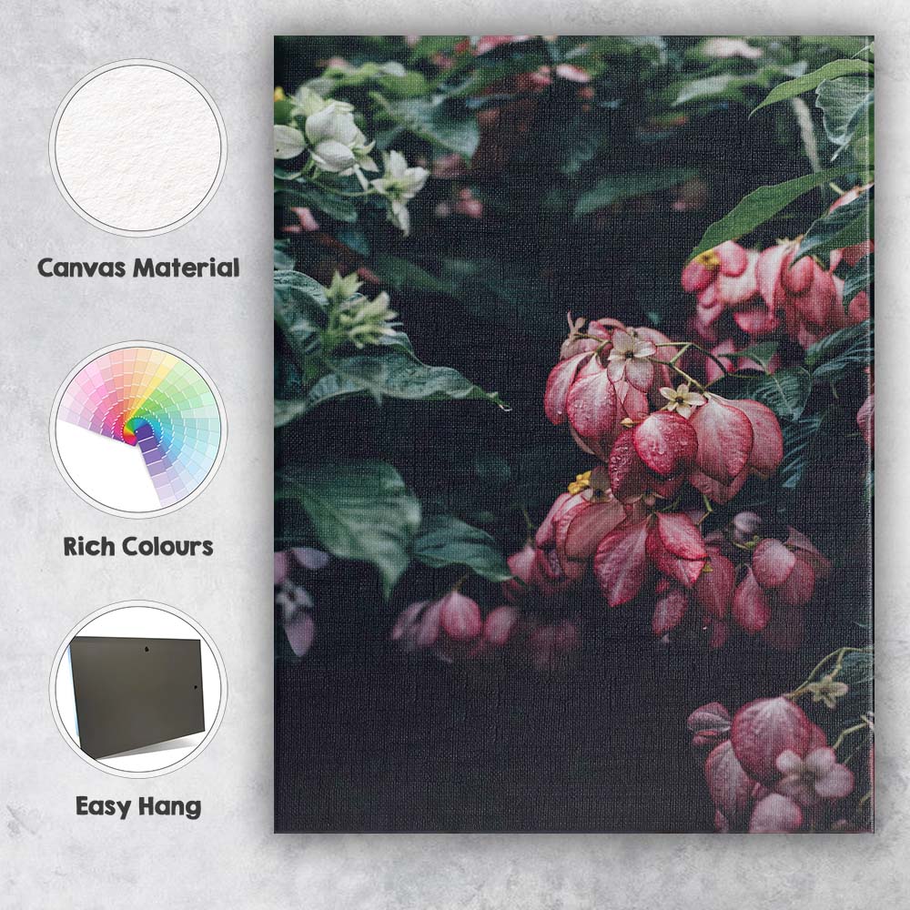 Moody Pink Bleeding Heart Flowers Botanical Garden Photography Canvas Wall Art Print Decor Picture Ready to Hang