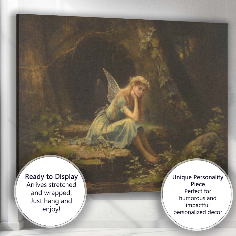 Dreamy Woodland Fairy by Forest Stream Romantic Fantasy Canvas Wall Art Print Decor Picture Ready to Hang