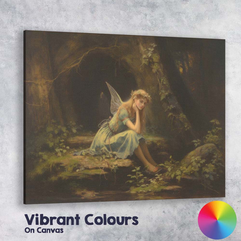 Dreamy Woodland Fairy by Forest Stream Romantic Fantasy Canvas Wall Art Print Decor Picture Ready to Hang