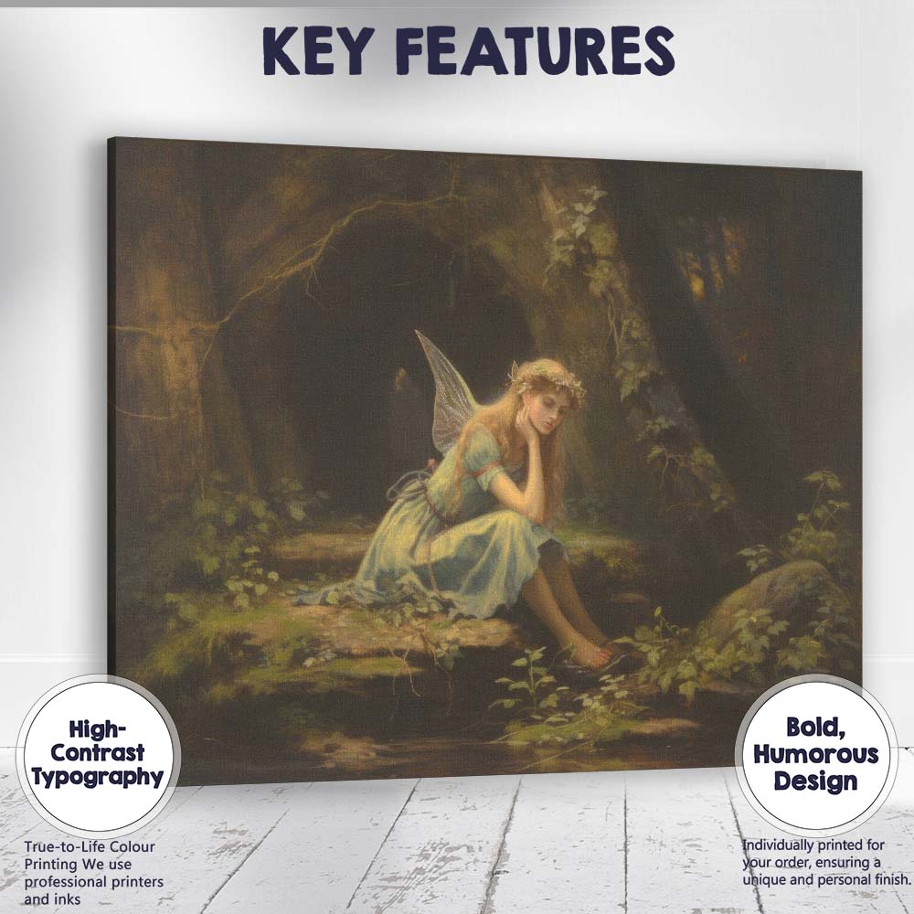 Dreamy Woodland Fairy by Forest Stream Romantic Fantasy Canvas Wall Art Print Decor Picture Ready to Hang