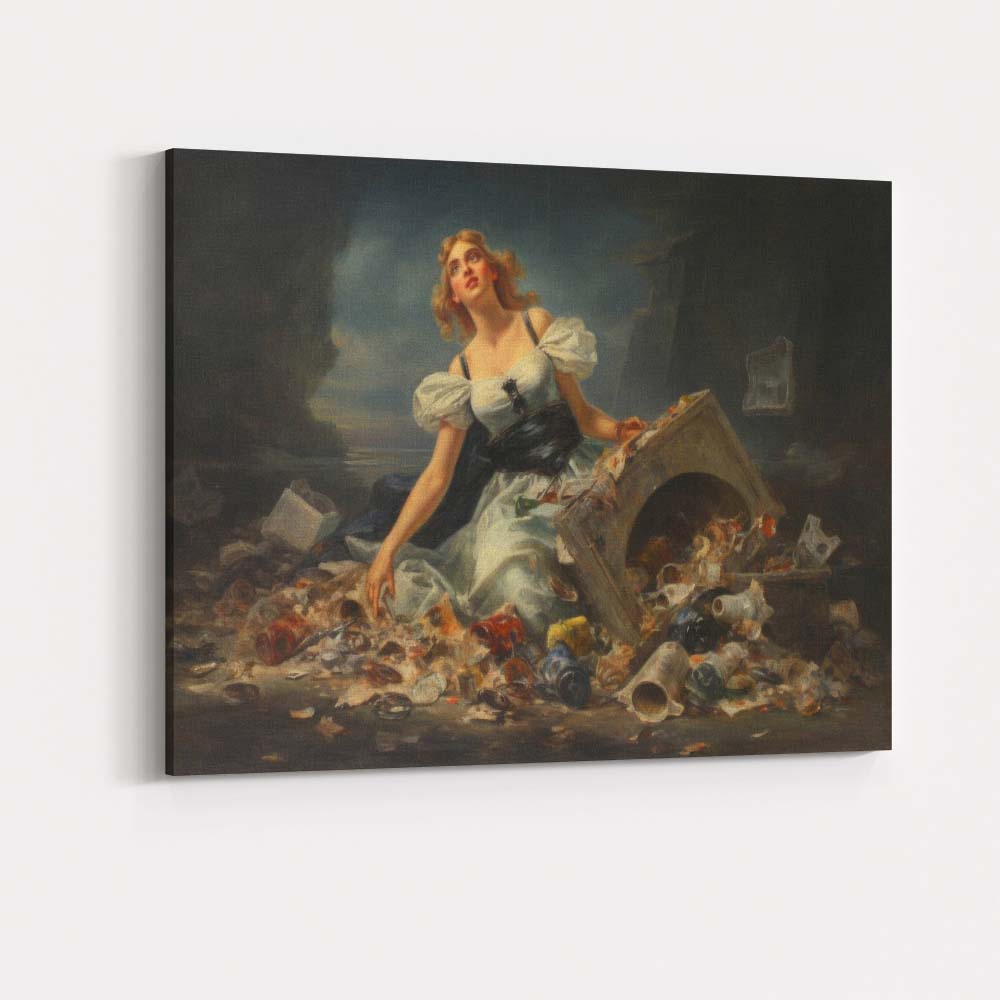 Melancholic Romantic Woman Among Coastal Debris Oil Painting Canvas Wall Art Print Decor Picture Ready to Hang