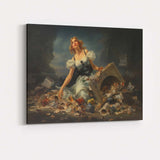 Melancholic Romantic Woman Among Coastal Debris Oil Painting Canvas Wall Art Print Decor Picture Ready to Hang