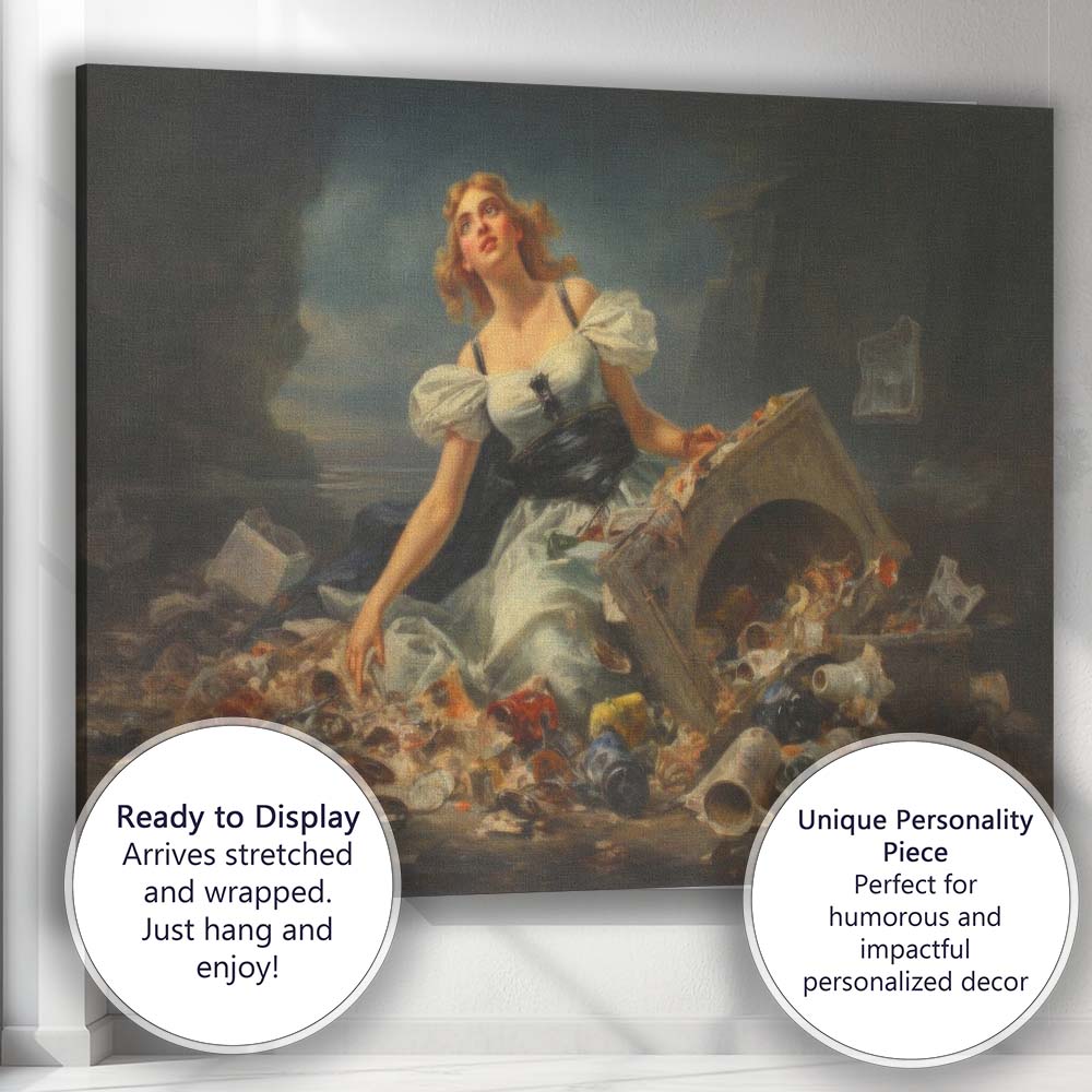 Melancholic Romantic Woman Among Coastal Debris Oil Painting Canvas Wall Art Print Decor Picture Ready to Hang