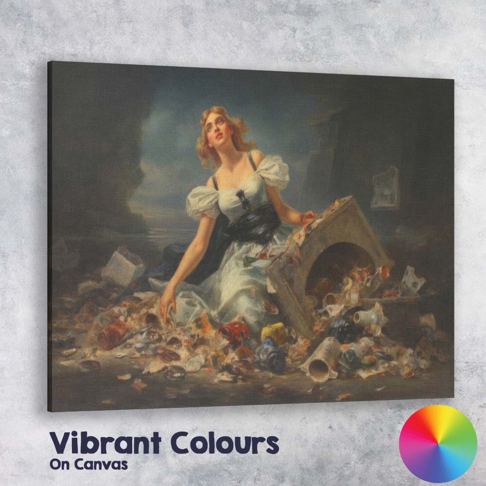 Melancholic Romantic Woman Among Coastal Debris Oil Painting Canvas Wall Art Print Decor Picture Ready to Hang