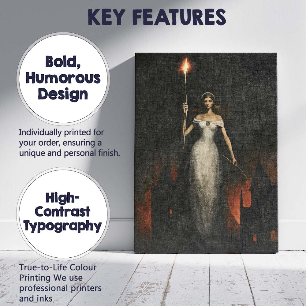 Mystical Floating Maiden with Torch Dark Fantasy Canvas Wall Art Print Decor Picture Ready to Hang