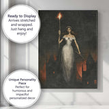 Mystical Floating Maiden with Torch Dark Fantasy Canvas Wall Art Print Decor Picture Ready to Hang