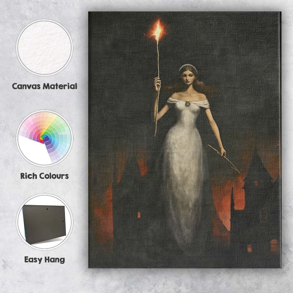 Mystical Floating Maiden with Torch Dark Fantasy Canvas Wall Art Print Decor Picture Ready to Hang