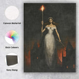 Mystical Floating Maiden with Torch Dark Fantasy Canvas Wall Art Print Decor Picture Ready to Hang