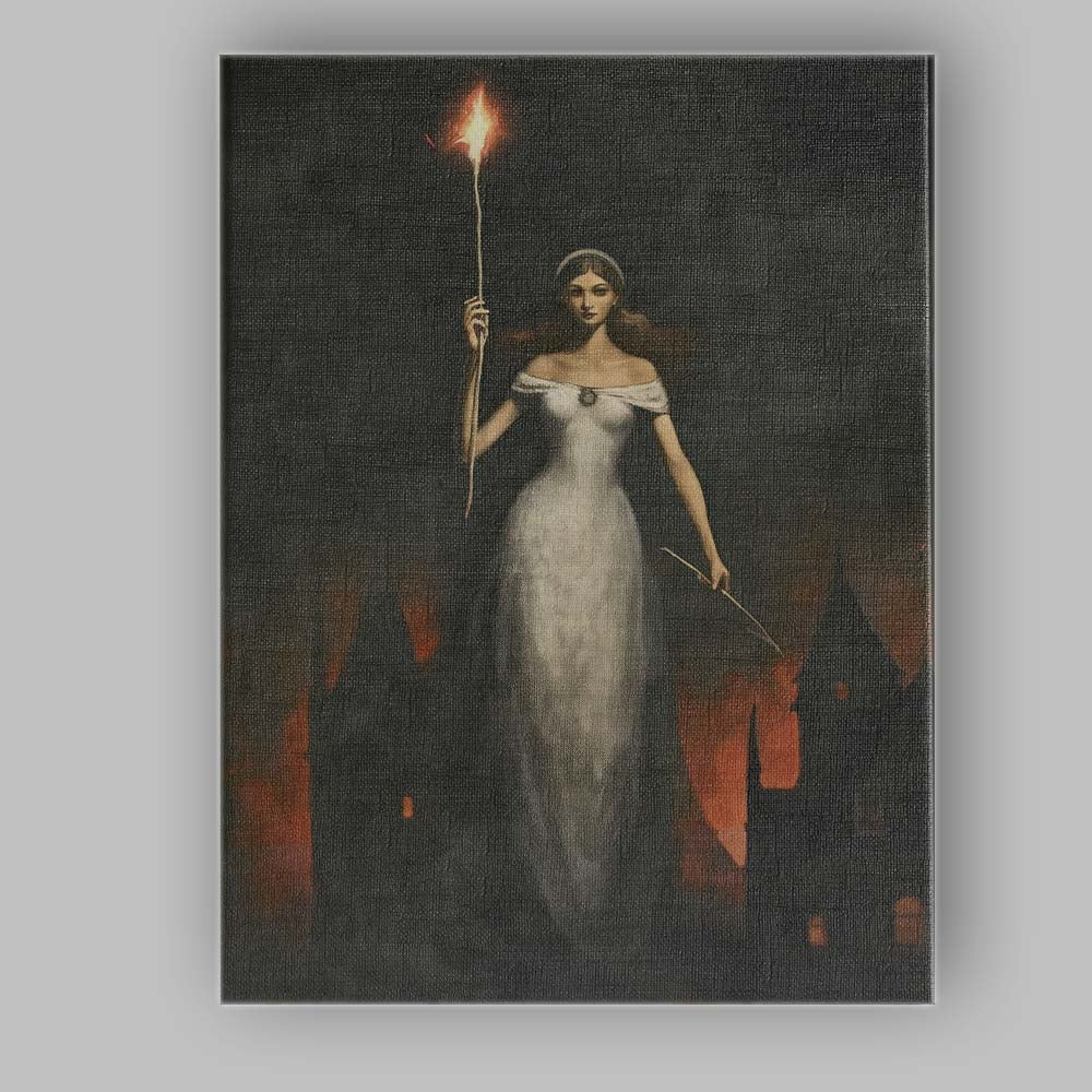 Mystical Floating Maiden with Torch Dark Fantasy Canvas Wall Art Print Decor Picture Ready to Hang