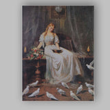 Victorian Woman with White Doves Candlelit Interior Canvas Wall Art Print Decor Picture Ready to Hang