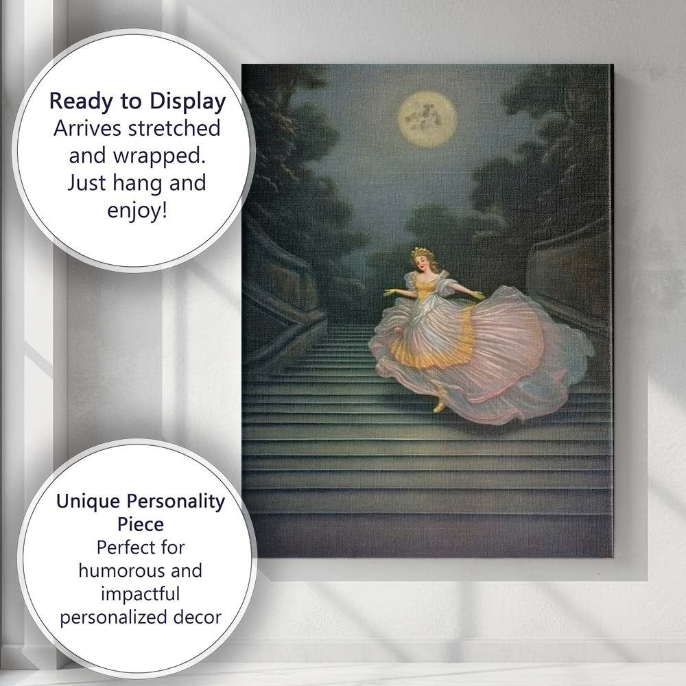 Moonlit Ballroom Princess Descending Grand Staircase Fantasy Canvas Wall Art Print Decor Picture Ready to Hang