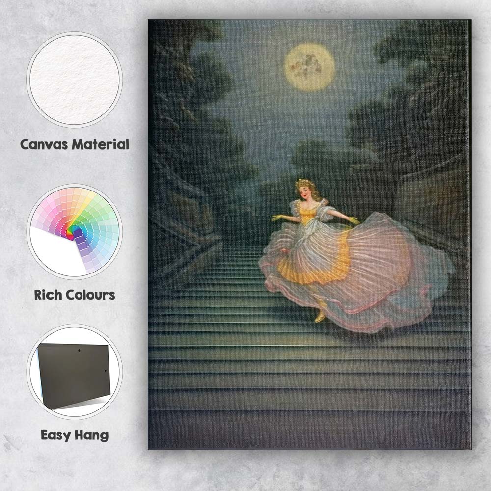 Moonlit Ballroom Princess Descending Grand Staircase Fantasy Canvas Wall Art Print Decor Picture Ready to Hang