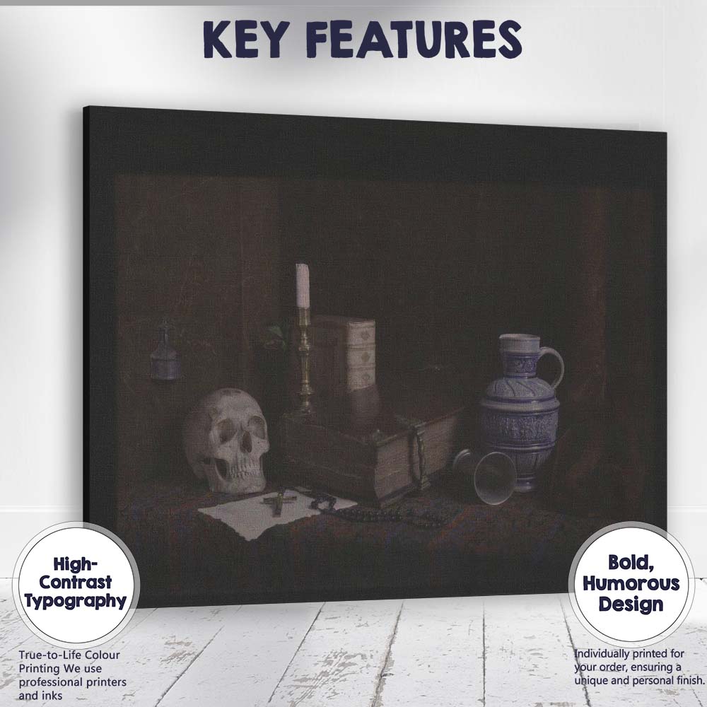 Gothic Skull Antique Books Religious Still Life Canvas Wall Art Print Decor Picture Ready to Hang