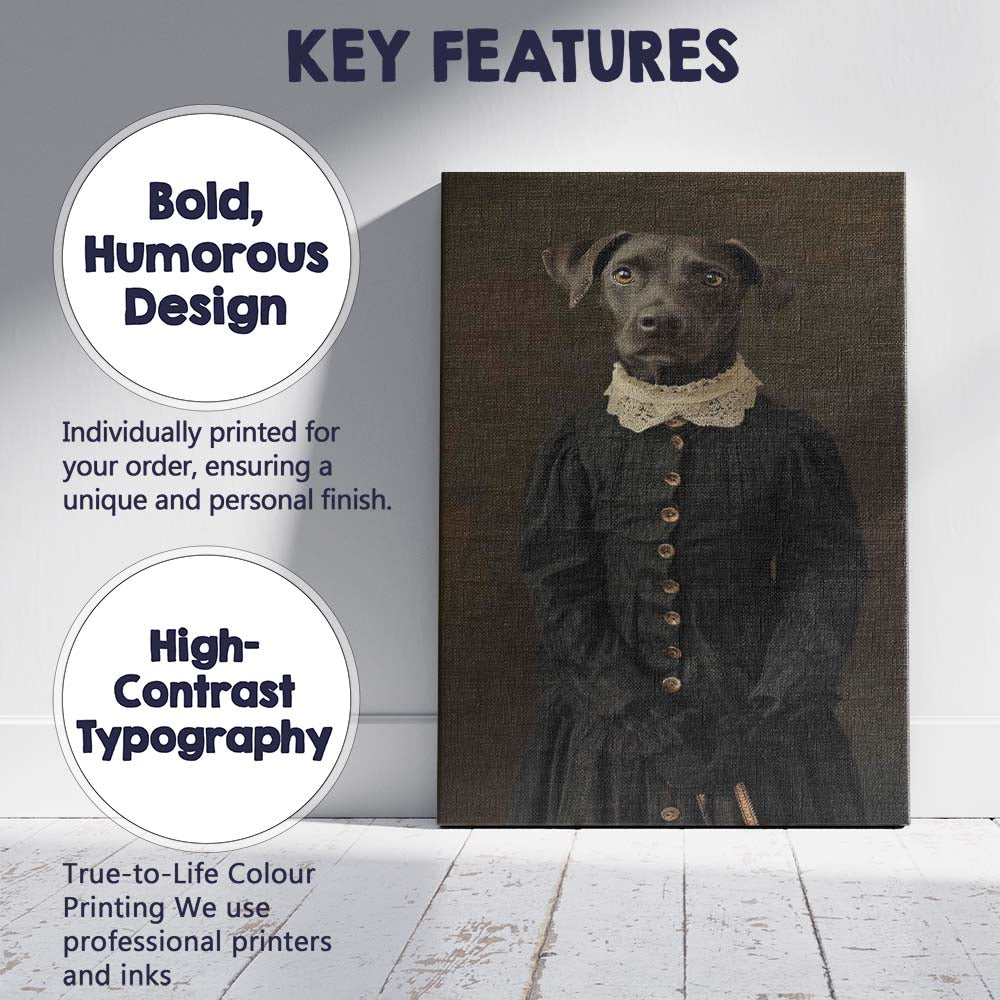 Victorian Black Dog Portrait in Historic Dress Canvas Wall Art Print Decor Picture Ready to Hang