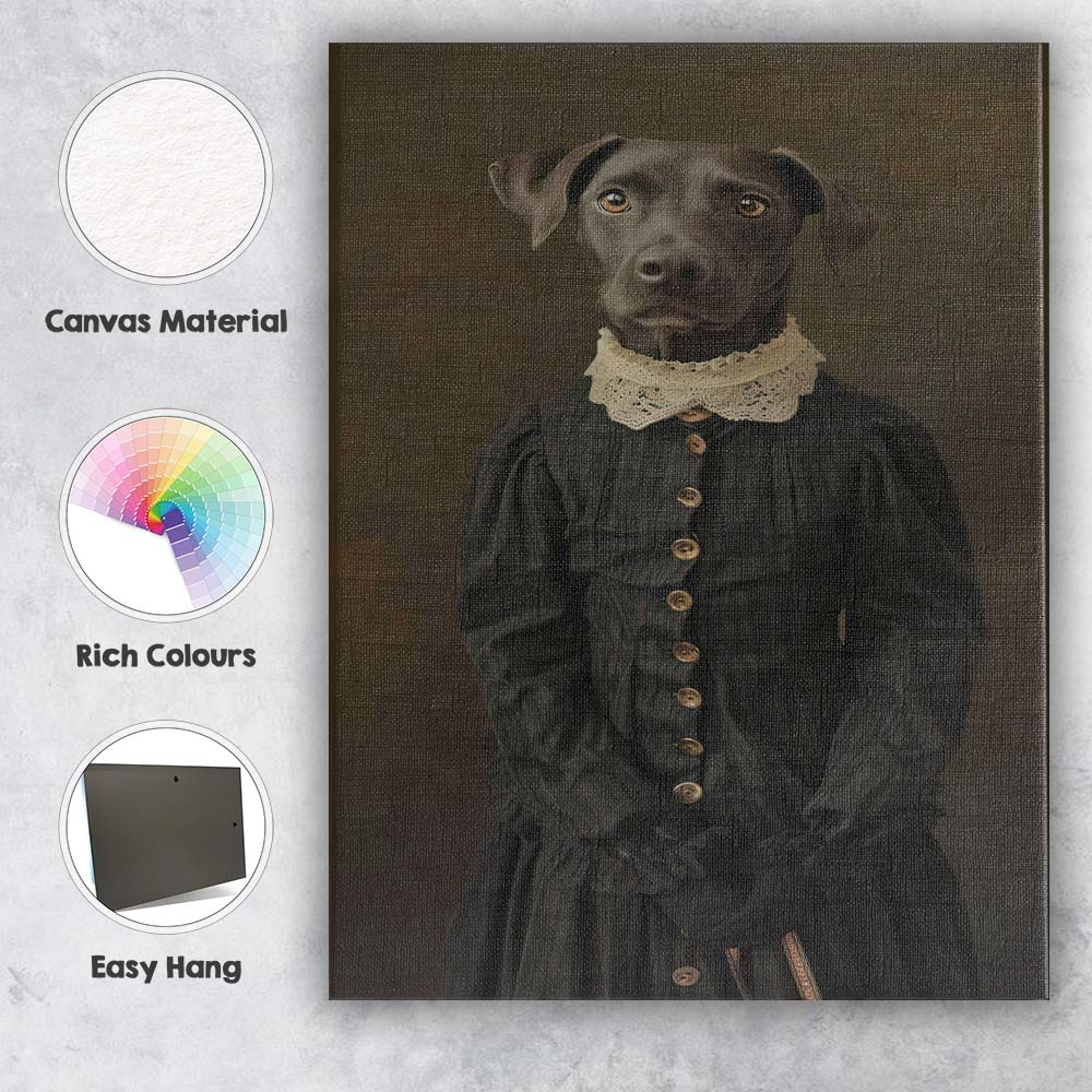 Victorian Black Dog Portrait in Historic Dress Canvas Wall Art Print Decor Picture Ready to Hang