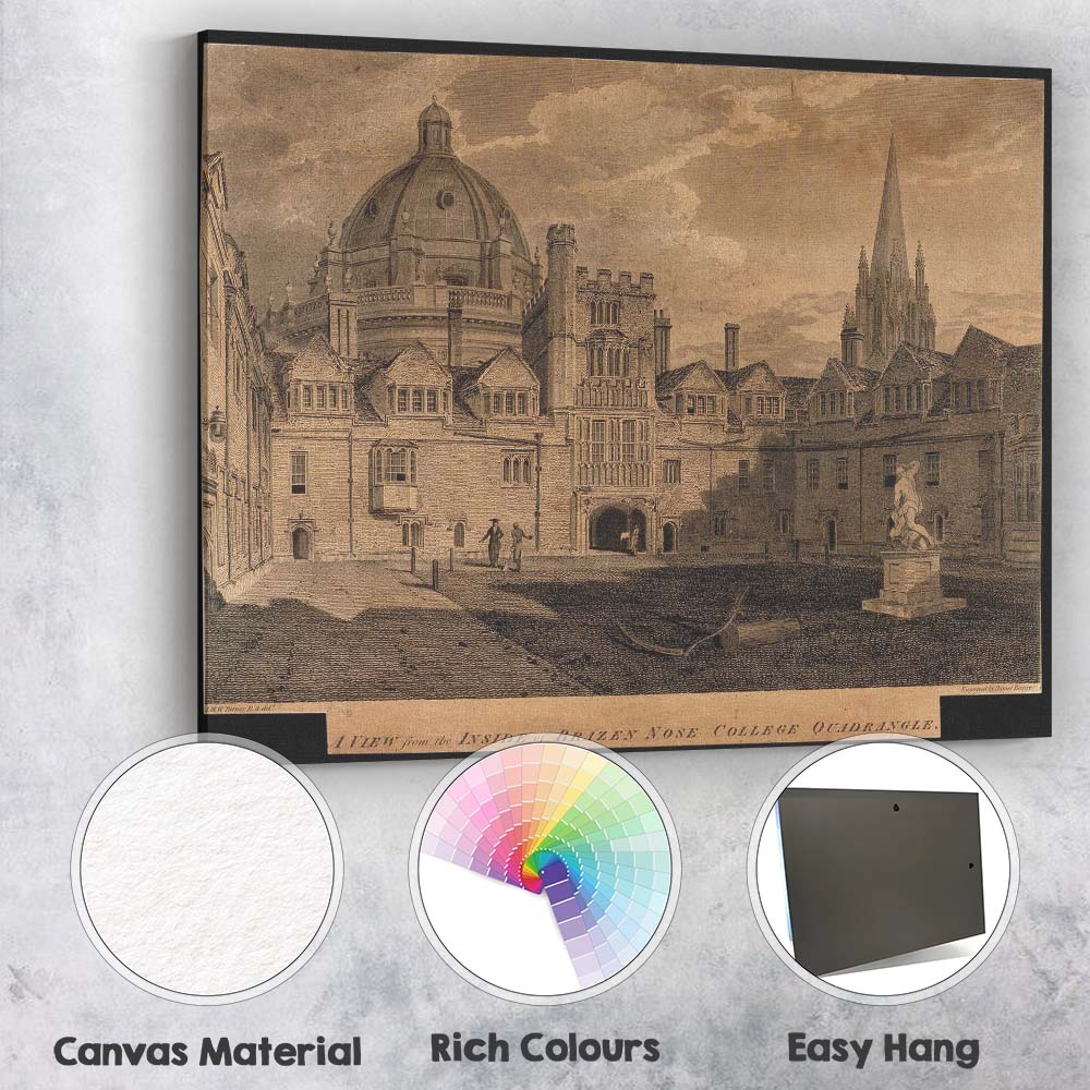 Antique Oxford College Courtyard Architectural Engraving Canvas Wall Art Print Decor Picture Ready to Hang