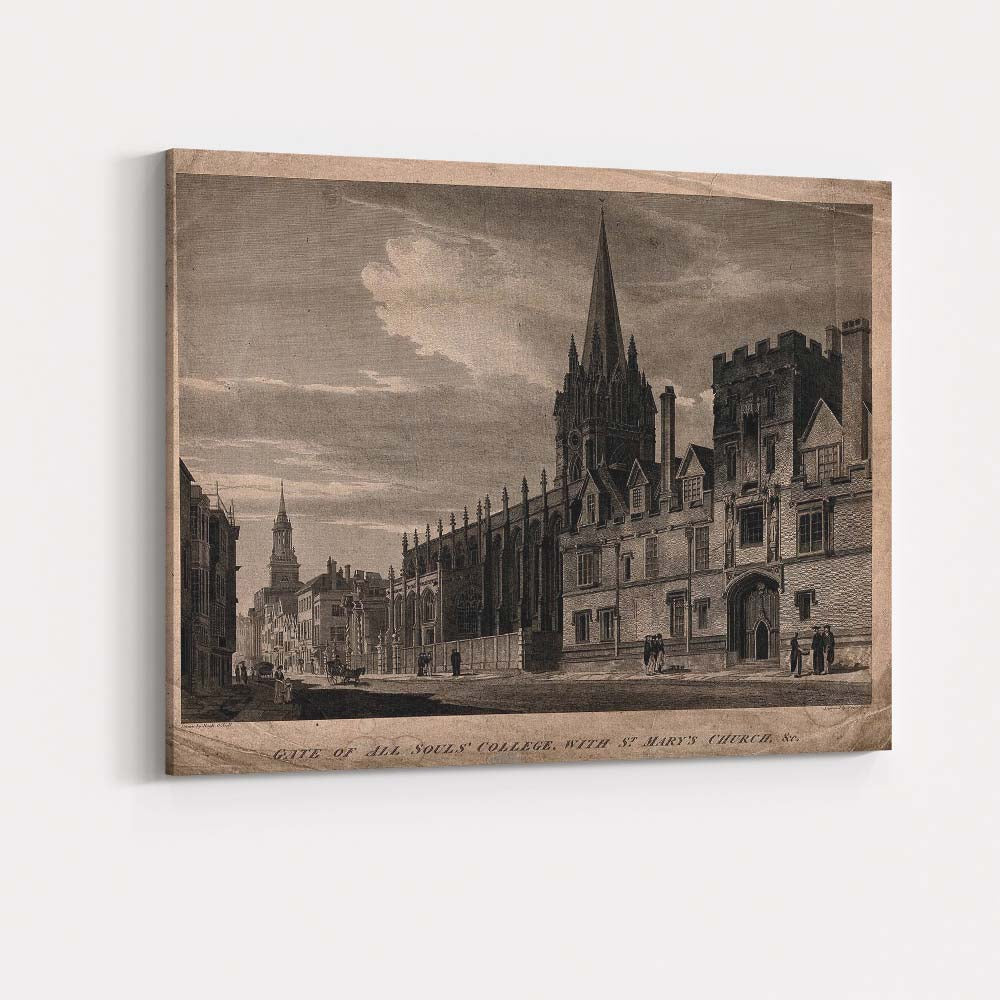 Historic Oxford Gothic College and Church Engraving Canvas Wall Art Print Decor Picture Ready to Hang