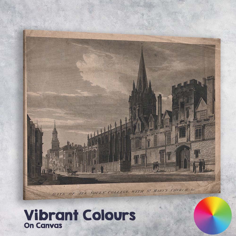 Historic Oxford Gothic College and Church Engraving Canvas Wall Art Print Decor Picture Ready to Hang