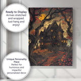 Whimsical Gothic Haunted House Autumn Forest Illustration Canvas Wall Art Print Decor Picture Ready to Hang