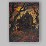 Whimsical Gothic Haunted House Autumn Forest Illustration Canvas Wall Art Print Decor Picture Ready to Hang