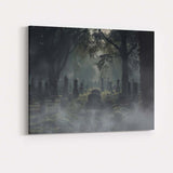 Misty Gothic Cemetery Woodland Graveyard Landscape Canvas Wall Art Print Decor Picture Ready to Hang