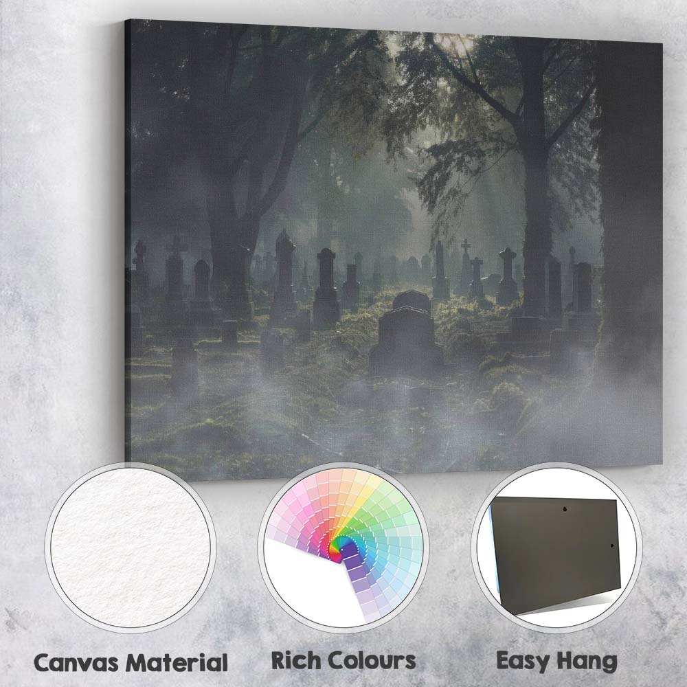 Misty Gothic Cemetery Woodland Graveyard Landscape Canvas Wall Art Print Decor Picture Ready to Hang