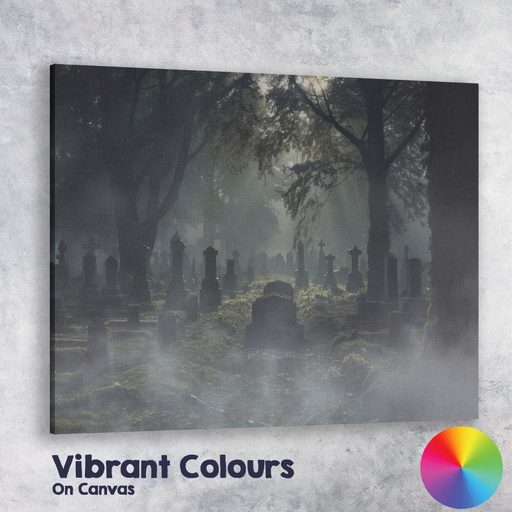 Misty Gothic Cemetery Woodland Graveyard Landscape Canvas Wall Art Print Decor Picture Ready to Hang