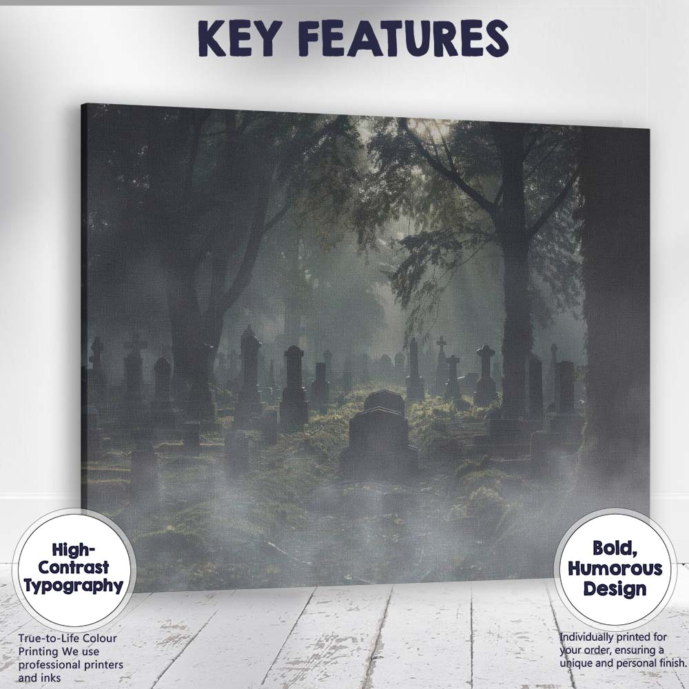 Misty Gothic Cemetery Woodland Graveyard Landscape Canvas Wall Art Print Decor Picture Ready to Hang