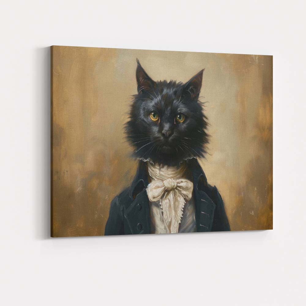 Victorian Black Cat Portrait Antique Gothic Animal Canvas Wall Art Print Decor Picture Ready to Hang
