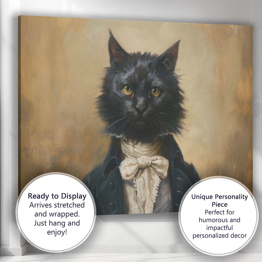 Victorian Black Cat Portrait Antique Gothic Animal Canvas Wall Art Print Decor Picture Ready to Hang