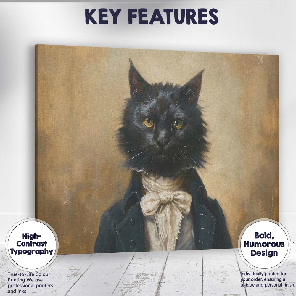 Victorian Black Cat Portrait Antique Gothic Animal Canvas Wall Art Print Decor Picture Ready to Hang