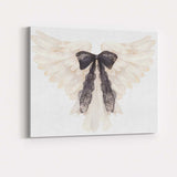 White Angel Wings with Black Lace Bow Ethereal Gothic Canvas Wall Art Print Decor Picture Ready to Hang