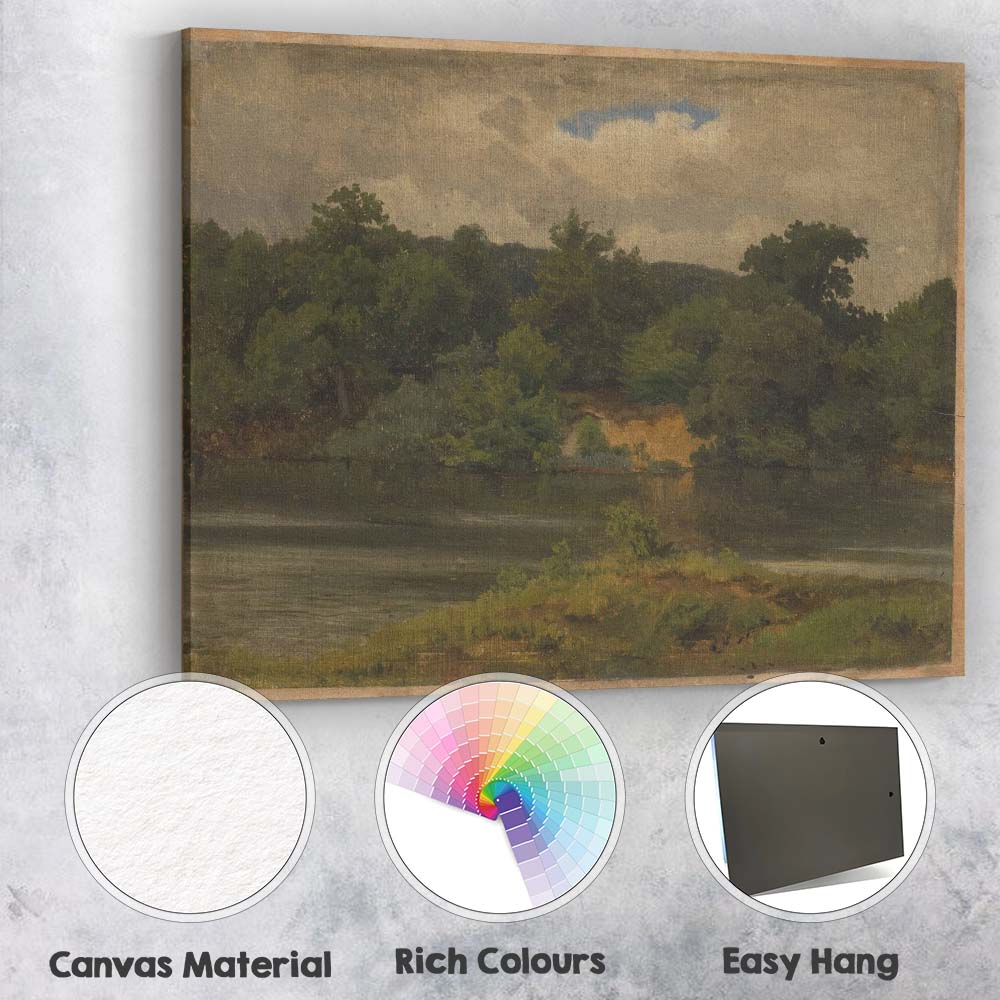 Traditional Riverside Woodland Landscape Oil Painting Canvas Wall Art Print Decor Picture Ready to Hang