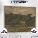 Traditional Riverside Woodland Landscape Oil Painting Canvas Wall Art Print Decor Picture Ready to Hang